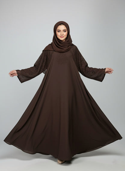 Modern Sparkle-Flower Embellished Abaya with free hijab cap