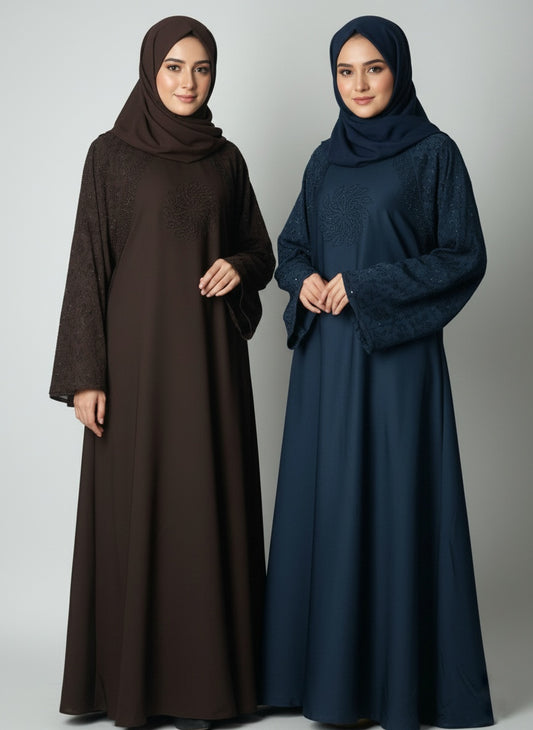 Modern Sparkle-Flower Embellished Abaya with free hijab cap