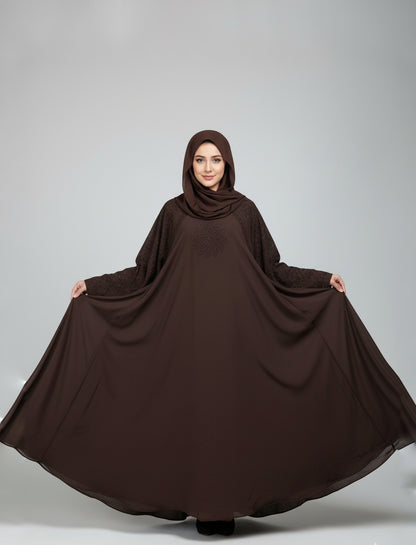 Modern Sparkle-Flower Embellished Abaya with free hijab cap