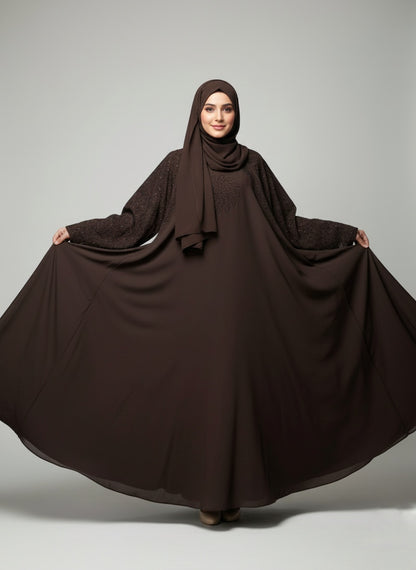 Modern Sparkle-Flower Embellished Abaya with free hijab cap
