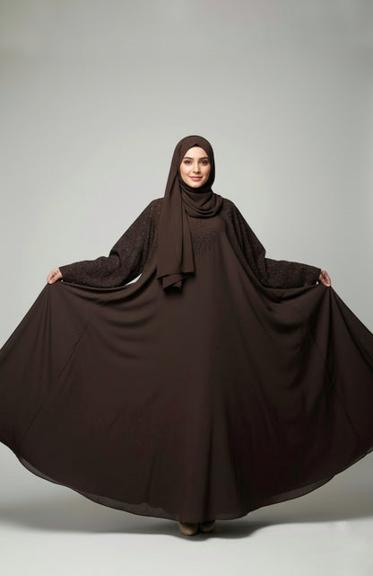 Modern Sparkle-Flower Embellished Abaya with free hijab cap