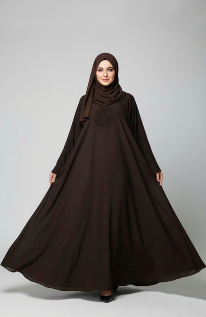 Modern Sparkle-Flower Embellished Abaya with free hijab cap