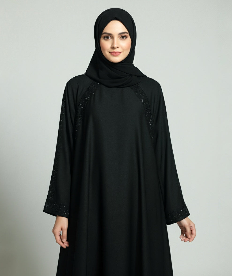 Sparkle-Striped Bazo and Zipper Abaya with free hijab cap
