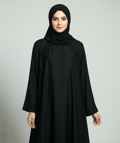 Sparkle-Striped Bazo and Zipper Abaya with free hijab cap