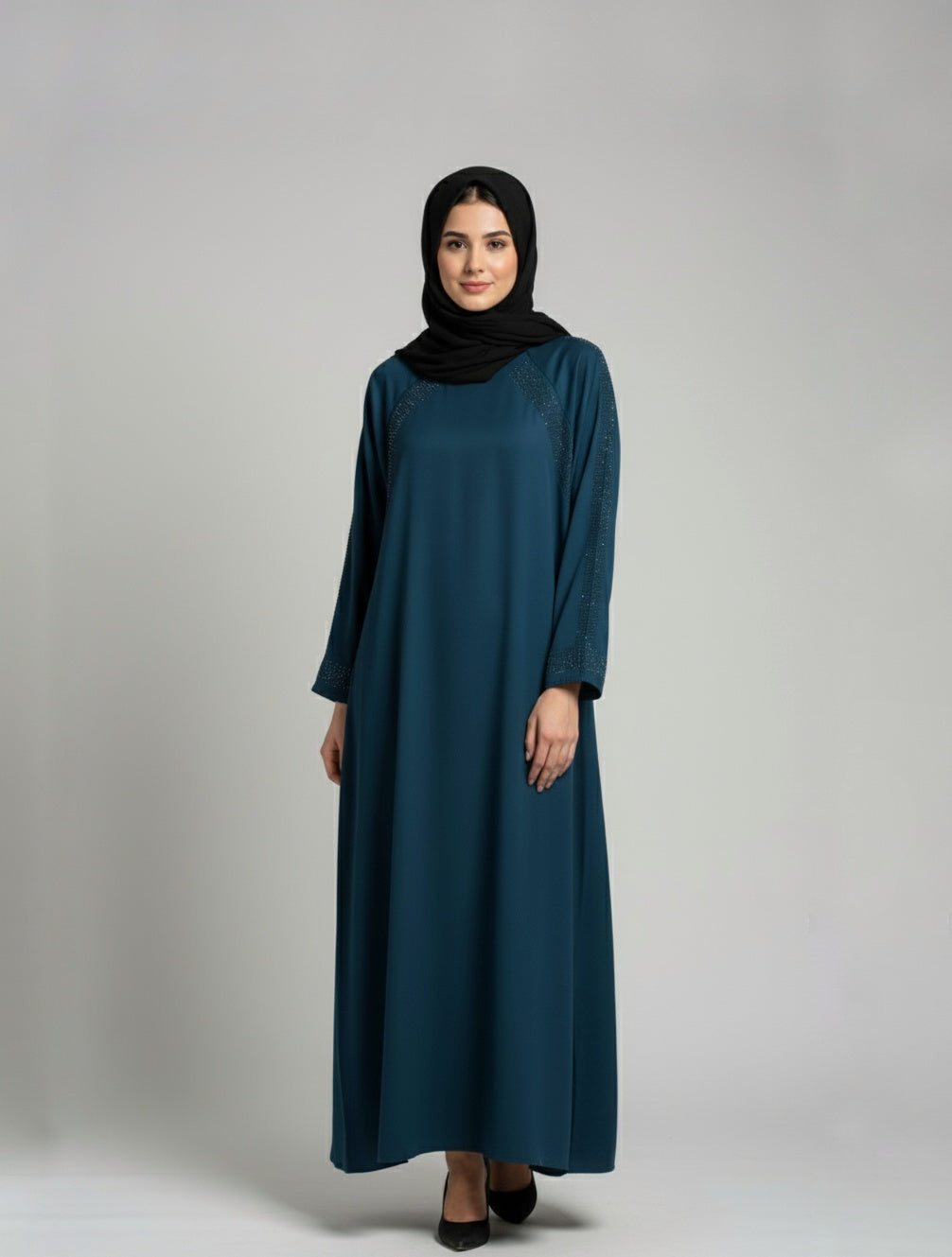 Sparkle-Striped Bazo and Zipper Abaya with free hijab cap