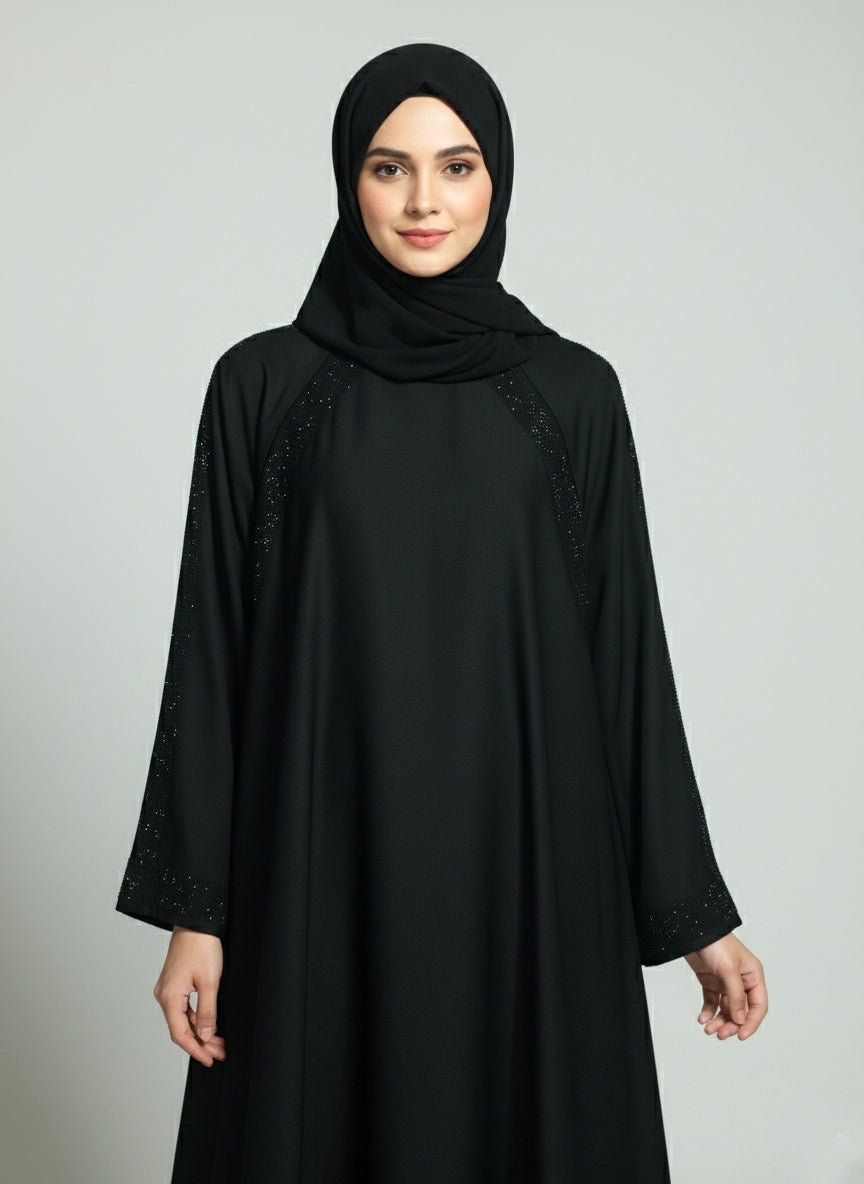 Sparkle-Striped Bazo and Zipper Abaya with free hijab cap