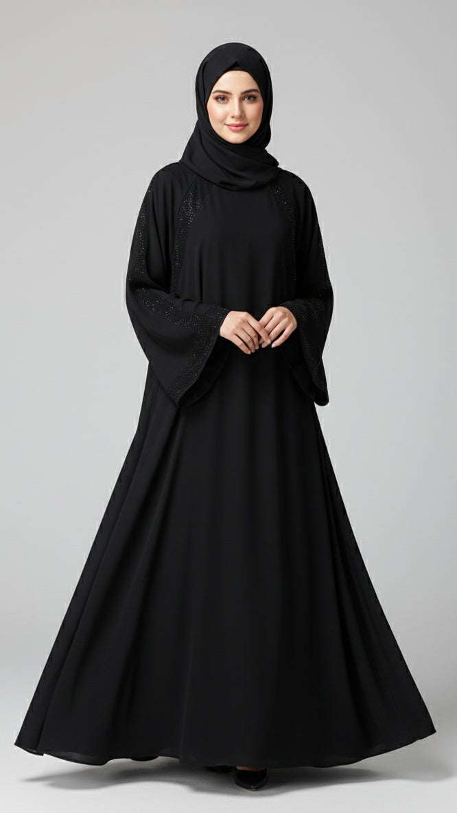 Sparkle-Striped Bazo and Zipper Abaya with free hijab cap